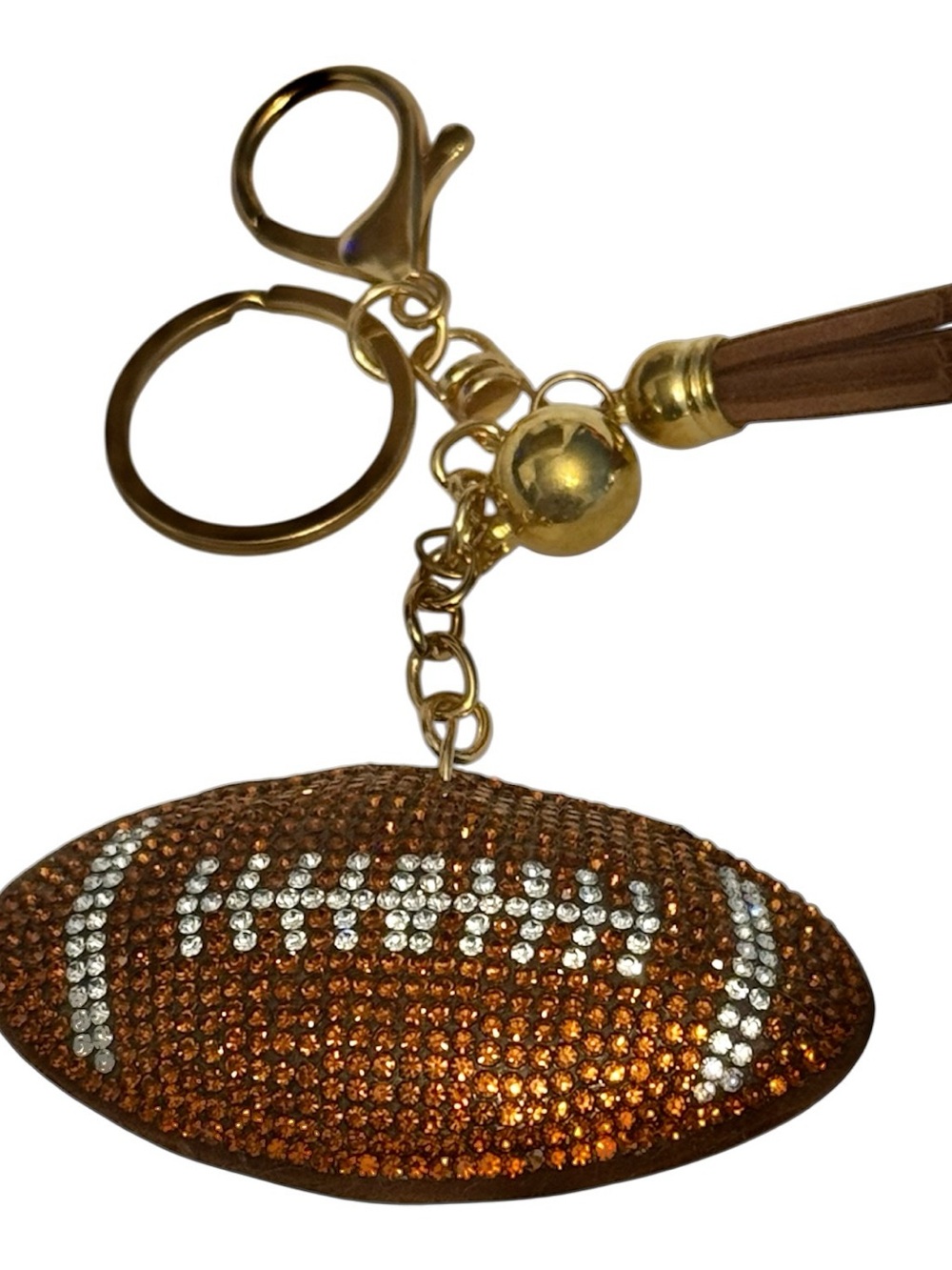 NWOT Gold- Bronze Tone Crystal Football Keychain- Bag Charm